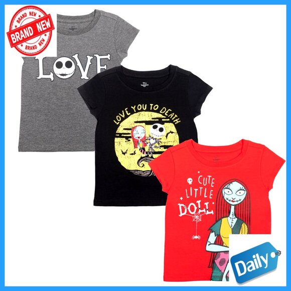 3 Pack Girls Graphic Tees Short Sleeve Cotton Blend Toddler Big Kid